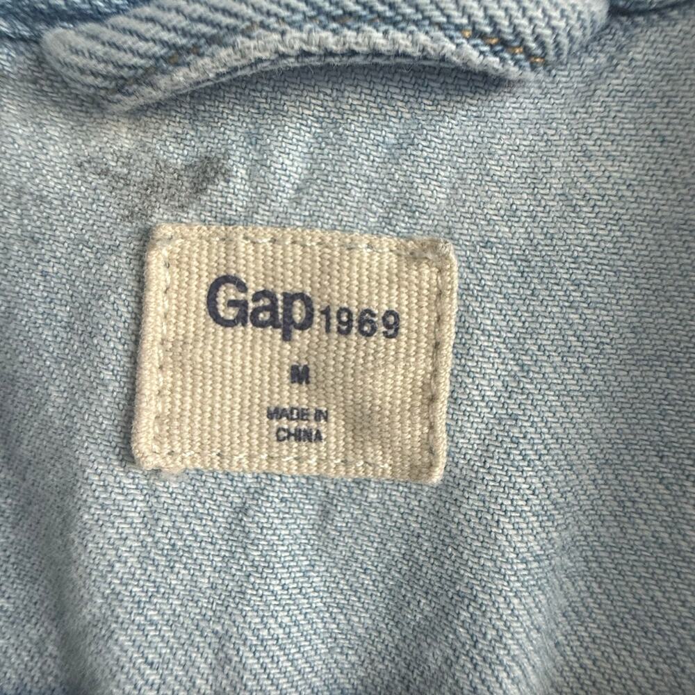 GAP Denim Jacket Women's M Lightwash Utility Tie Waist Belted Classic Chambray - Picture 3 of 6
